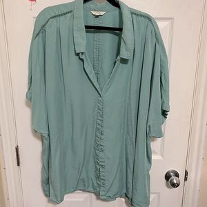 Womens teal button front blouse sz 4x 28/30w